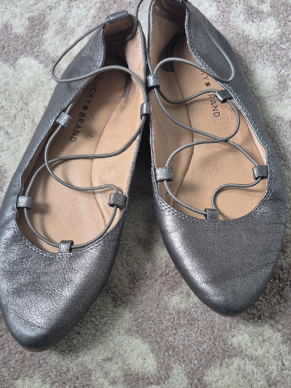 Lucky Brand Metallic Charcoal Lace-Up Ballet Flats